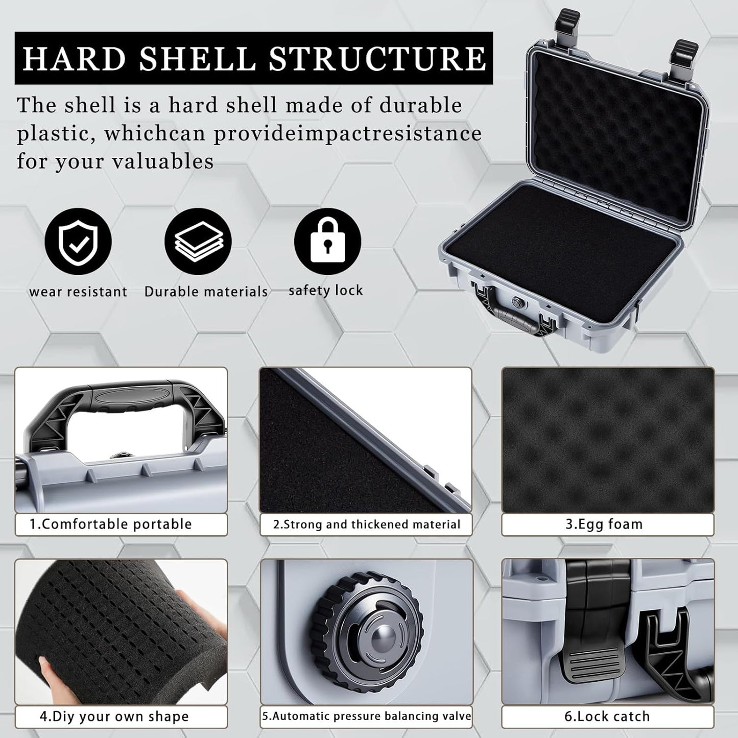 1 Pcs Waterproof Hard Case with DIY Customizable Foam Insert Portable Protective Case with Knife for Camera Drones Equipments Tools Test Instruments(Gray,14.3 x 11.4 x 4.5 Inch)