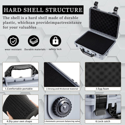 1 Pcs Waterproof Hard Case with DIY Customizable Foam Insert Portable Protective Case with Knife for Camera Drones Equipments Tools Test Instruments(Gray,14.3 x 11.4 x 4.5 Inch)