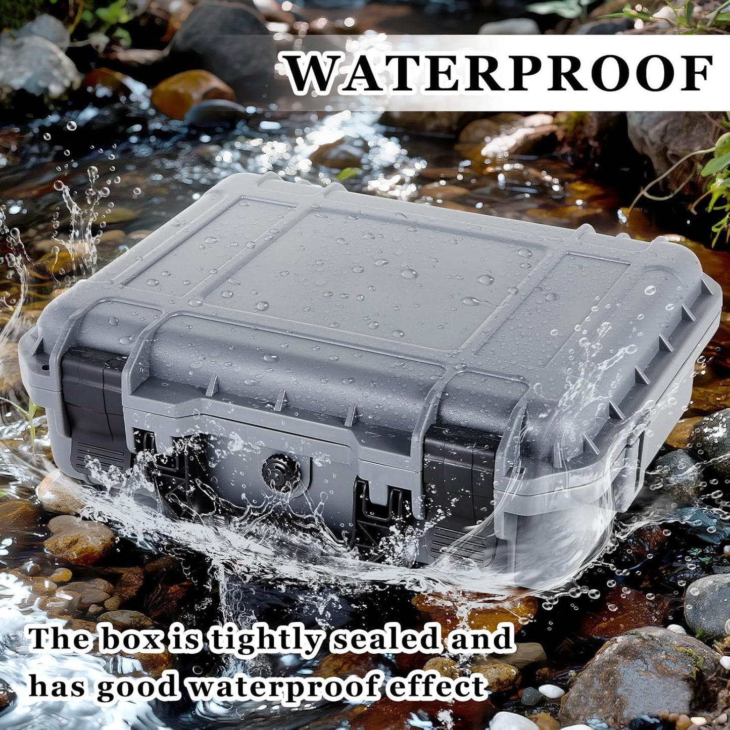 1 Pcs Waterproof Hard Case with DIY Customizable Foam Insert Portable Protective Case with Knife for Camera Drones Equipments Tools Test Instruments(Gray,14.3 x 11.4 x 4.5 Inch)