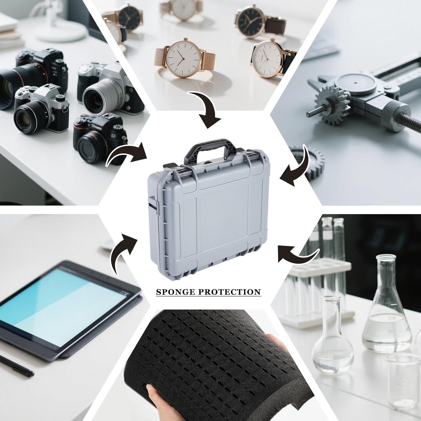 1 Pcs Waterproof Hard Case with DIY Customizable Foam Insert Portable Protective Case with Knife for Camera Drones Equipments Tools Test Instruments(Gray,14.3 x 11.4 x 4.5 Inch)
