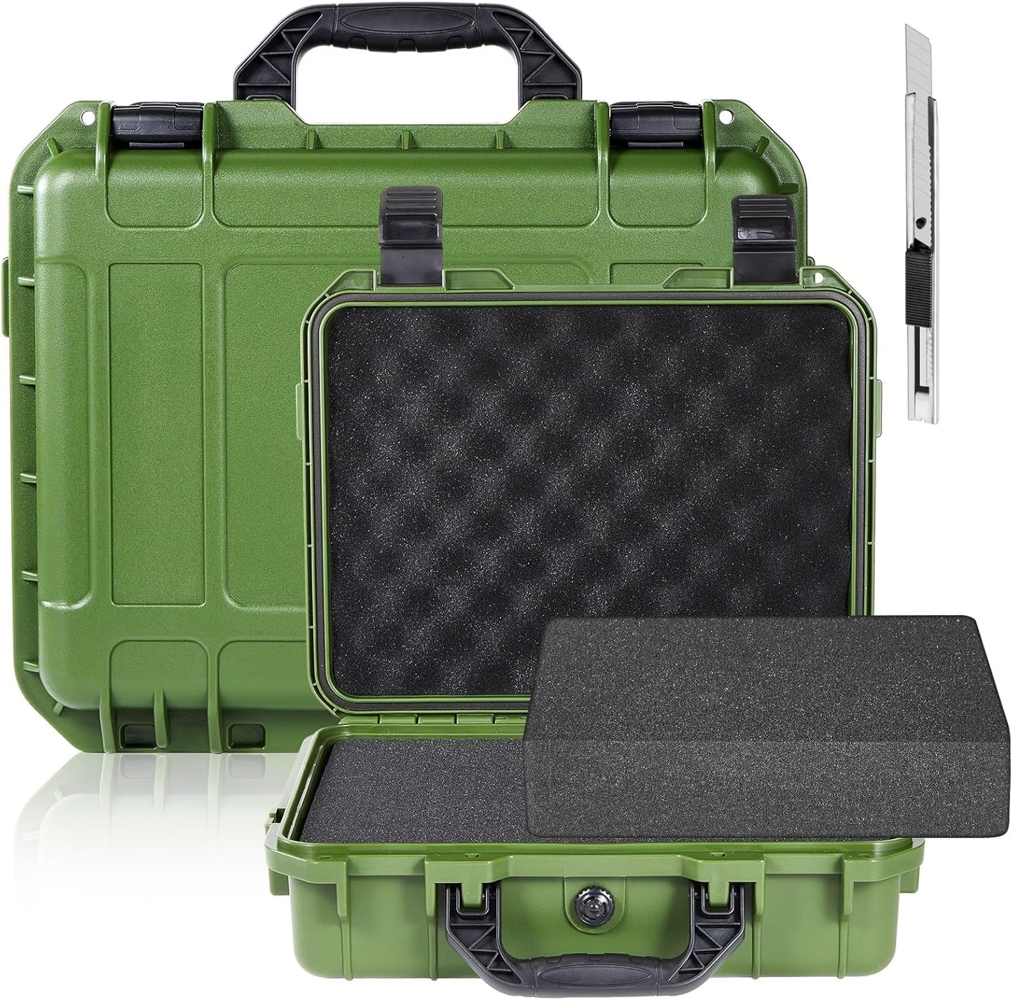 1 Pcs Waterproof Hard Case with DIY Customizable Foam Insert Portable Protective Case with Knife for Camera Drones Equipments Tools Test Instruments(Gray,14.3 x 11.4 x 4.5 Inch)