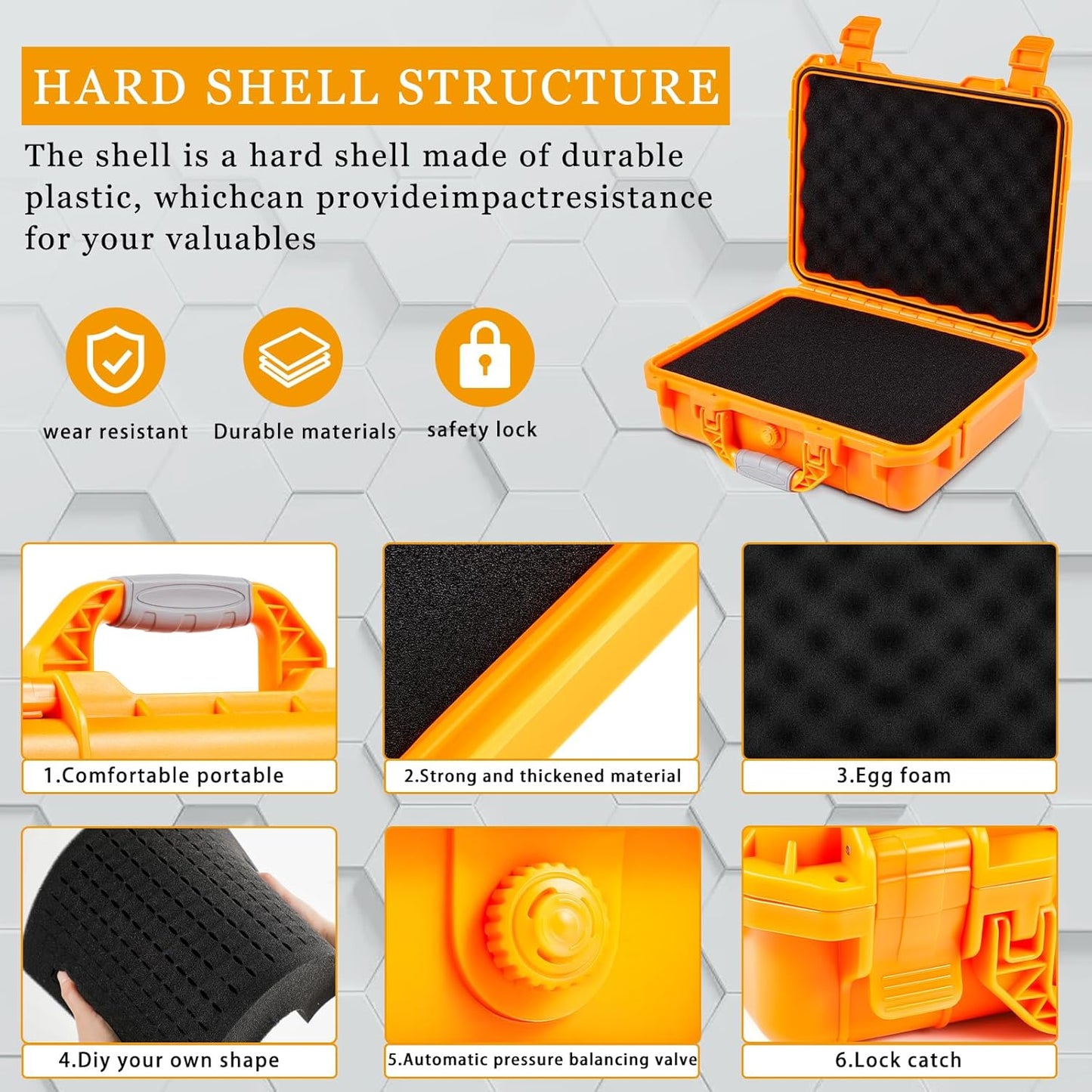 1 Pcs Waterproof Hard Case with DIY Customizable Foam Insert Portable Protective Case with Knife for Camera Drones Equipments Tools Test Instruments(Gray,14.3 x 11.4 x 4.5 Inch)