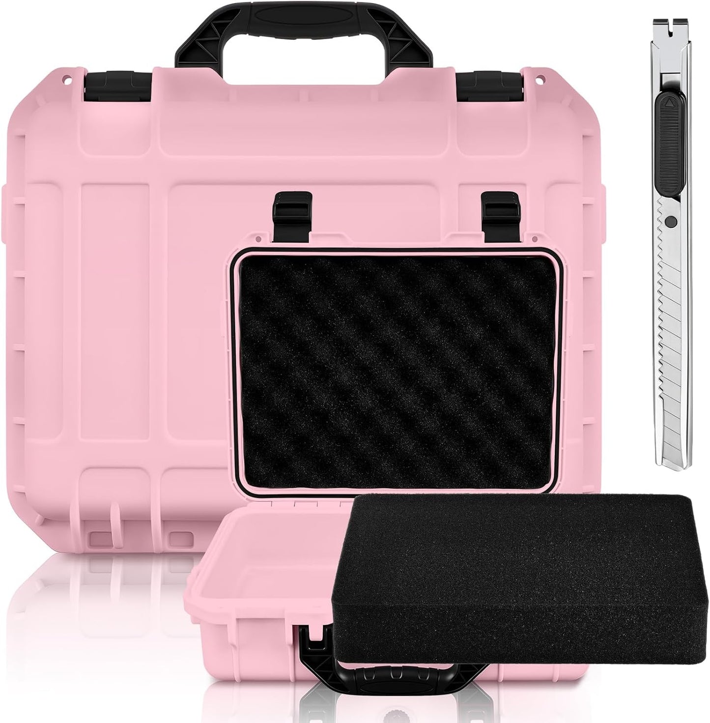 1 Pcs Waterproof Hard Case with DIY Customizable Foam Insert Portable Protective Case with Knife for Camera Drones Equipments Tools Test Instruments(Gray,14.3 x 11.4 x 4.5 Inch)