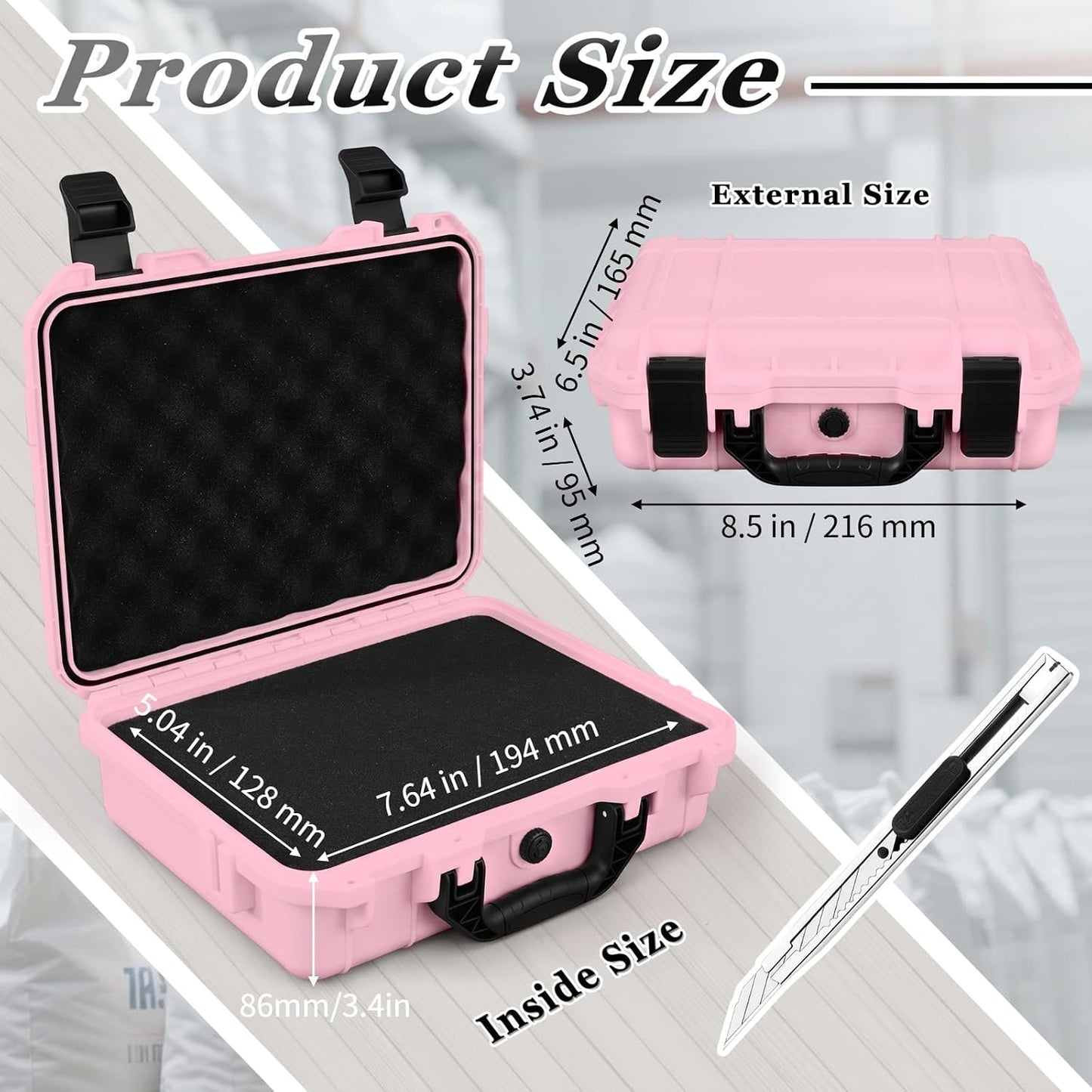 1 Pcs Waterproof Hard Case with DIY Customizable Foam Insert Portable Protective Case with Knife for Camera Drones Equipments Tools Test Instruments(Gray,14.3 x 11.4 x 4.5 Inch)