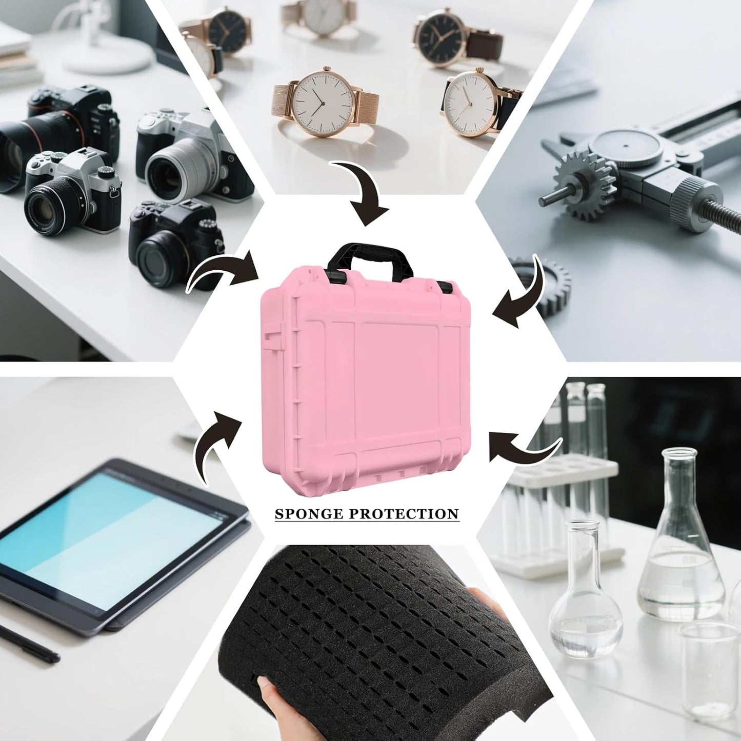 1 Pcs Waterproof Hard Case with DIY Customizable Foam Insert Portable Protective Case with Knife for Camera Drones Equipments Tools Test Instruments(Gray,14.3 x 11.4 x 4.5 Inch)