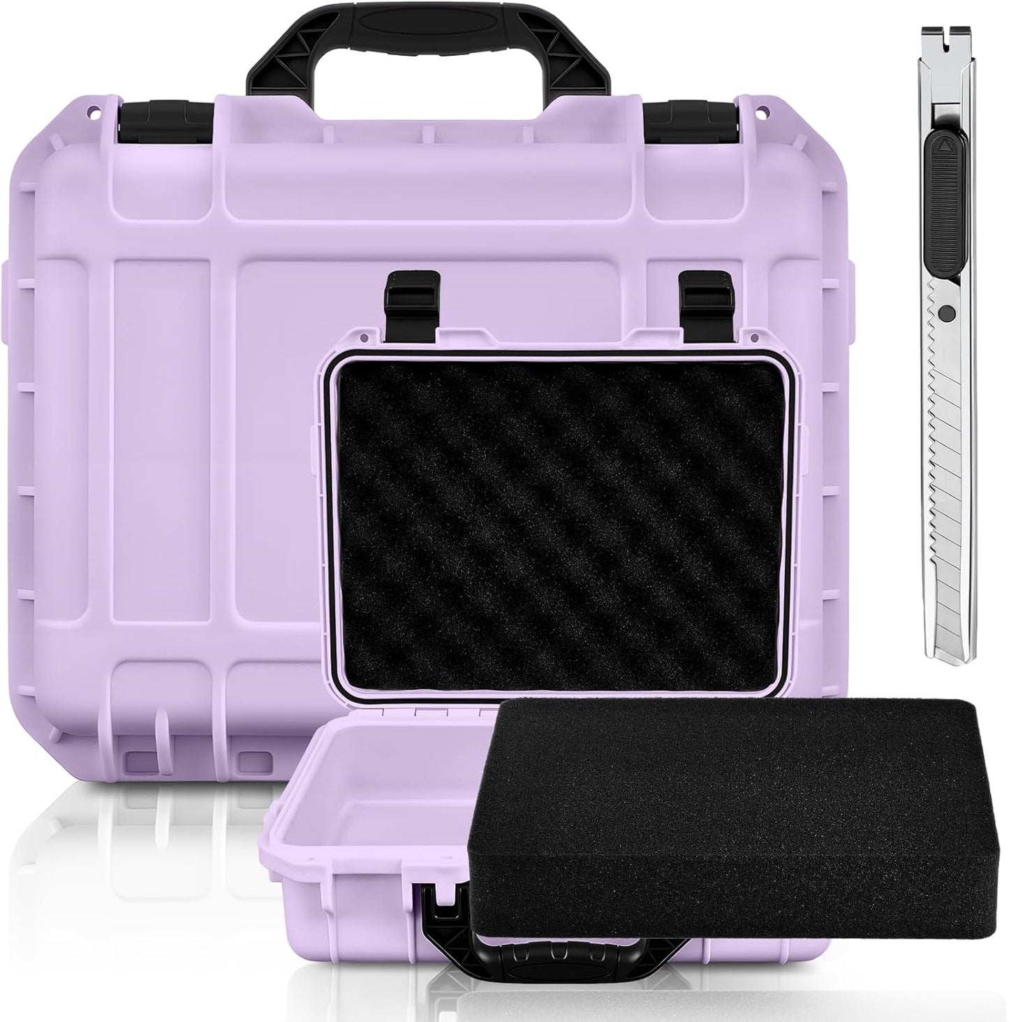 1 Pcs Waterproof Hard Case with DIY Customizable Foam Insert Portable Protective Case with Knife for Camera Drones Equipments Tools Test Instruments(Gray,14.3 x 11.4 x 4.5 Inch)