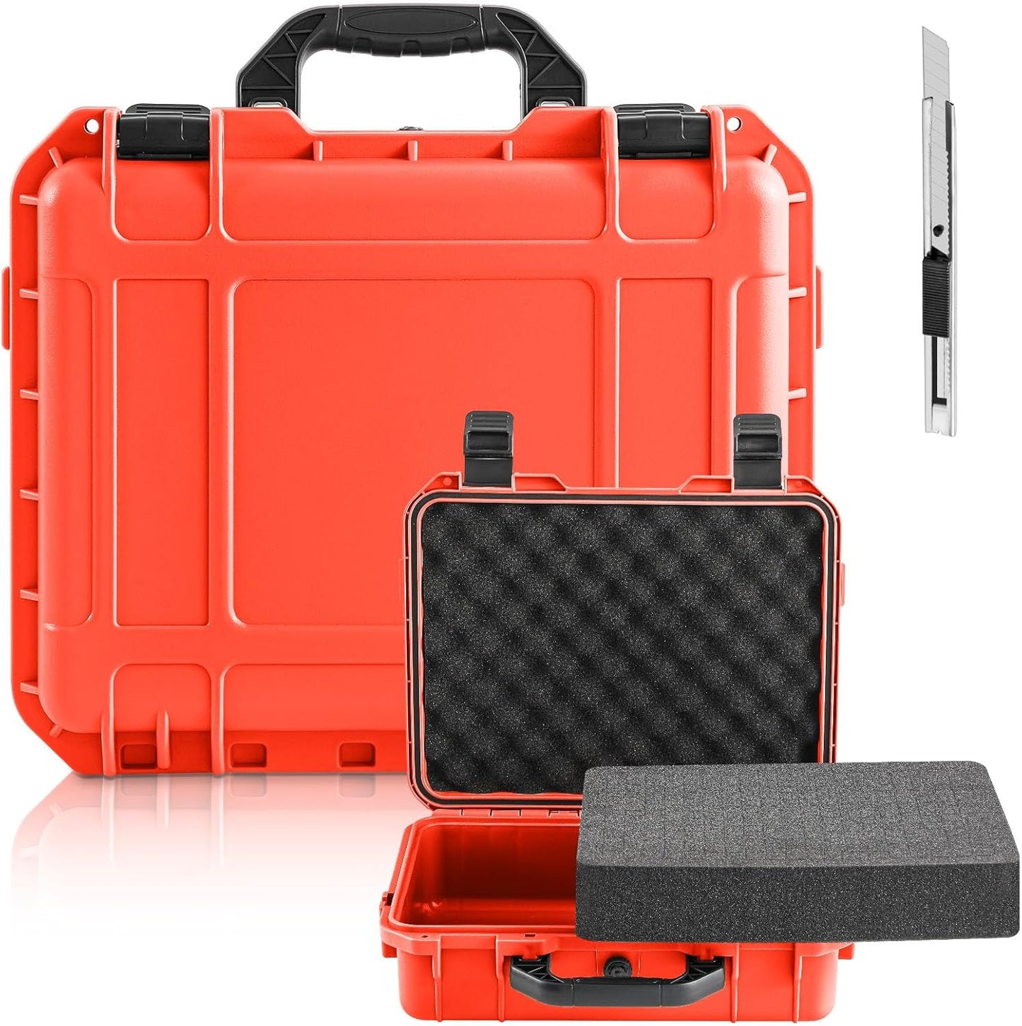 1 Pcs Waterproof Hard Case with DIY Customizable Foam Insert Portable Protective Case with Knife for Camera Drones Equipments Tools Test Instruments(Gray,14.3 x 11.4 x 4.5 Inch)