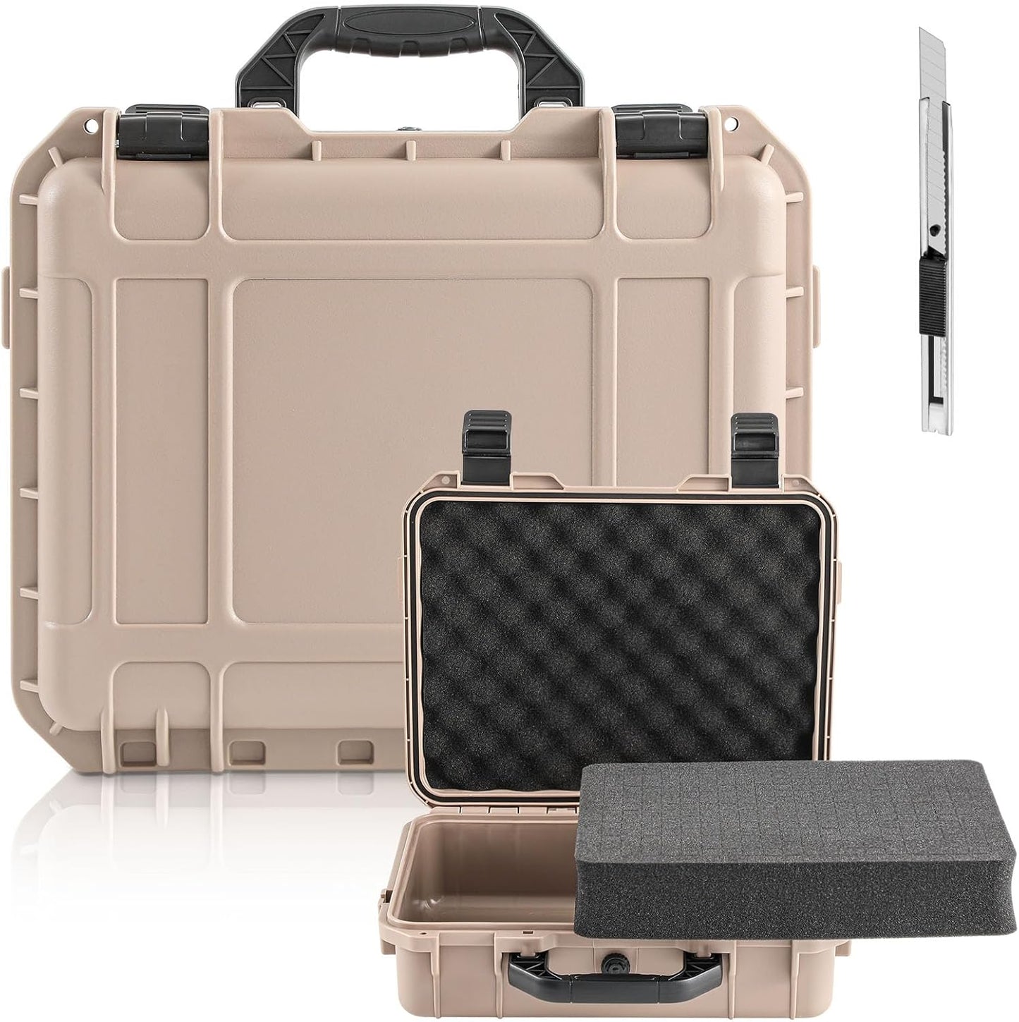 1 Pcs Waterproof Hard Case with DIY Customizable Foam Insert Portable Protective Case with Knife for Camera Drones Equipments Tools Test Instruments(Gray,14.3 x 11.4 x 4.5 Inch)