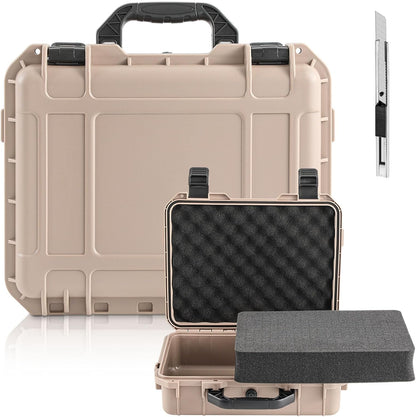 1 Pcs Waterproof Hard Case with DIY Customizable Foam Insert Portable Protective Case with Knife for Camera Drones Equipments Tools Test Instruments(Gray,14.3 x 11.4 x 4.5 Inch)