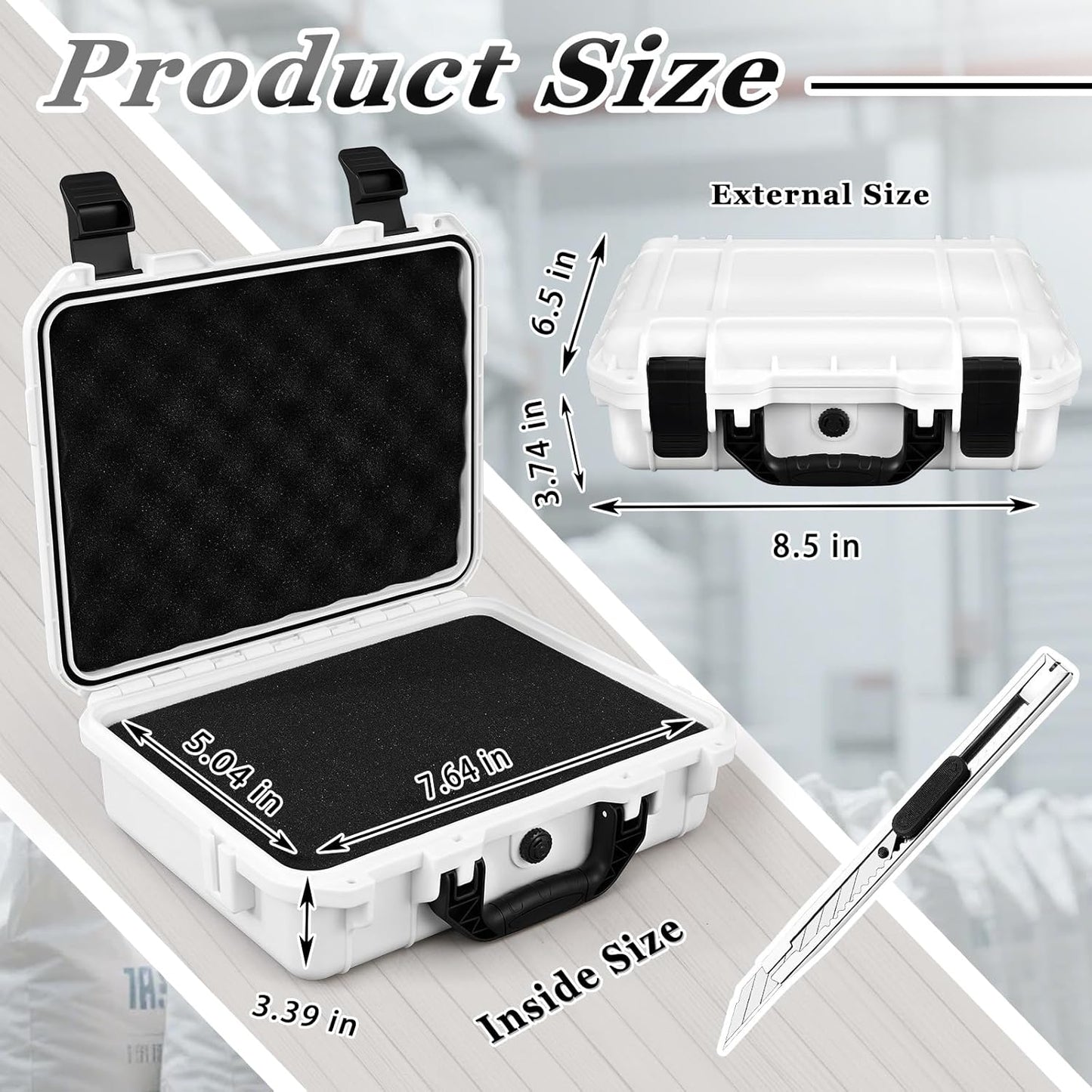 1 Pcs Waterproof Hard Case with DIY Customizable Foam Insert Portable Protective Case with Knife for Camera Drones Equipments Tools Test Instruments(Gray,14.3 x 11.4 x 4.5 Inch)