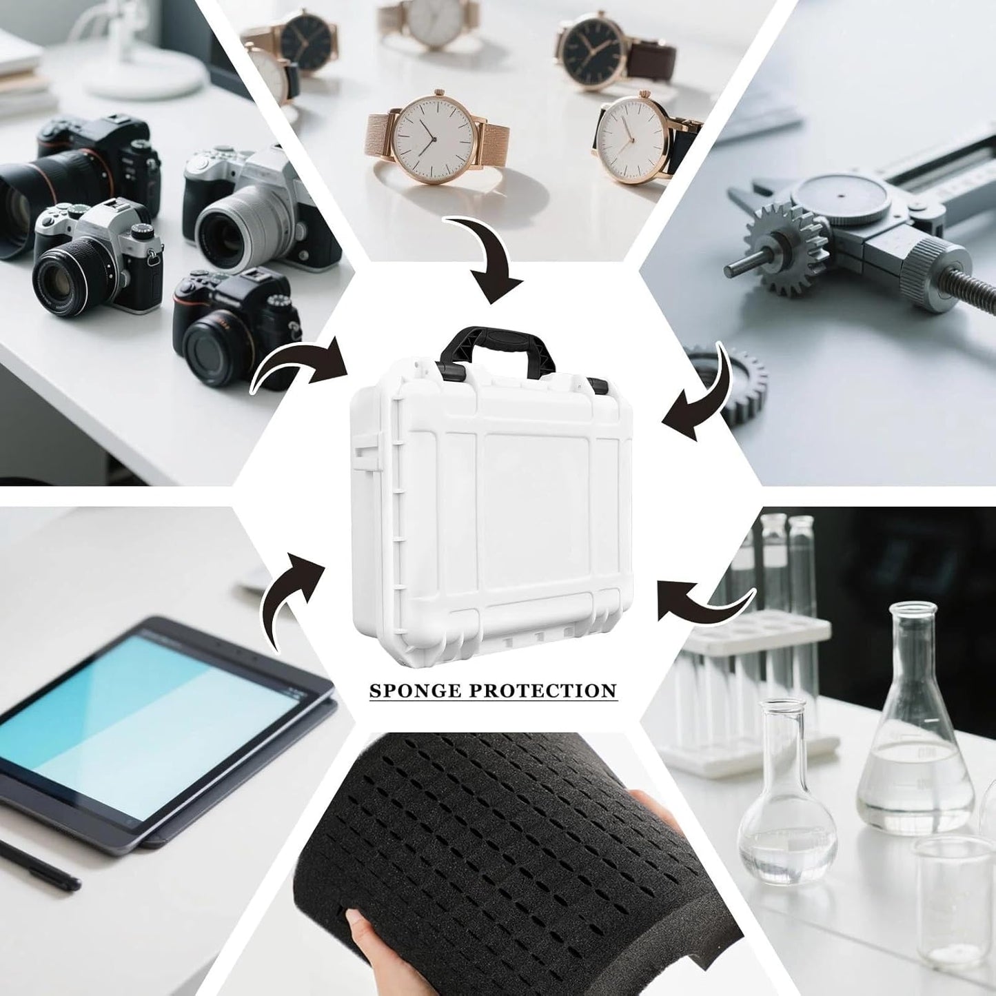 1 Pcs Waterproof Hard Case with DIY Customizable Foam Insert Portable Protective Case with Knife for Camera Drones Equipments Tools Test Instruments(Gray,14.3 x 11.4 x 4.5 Inch)