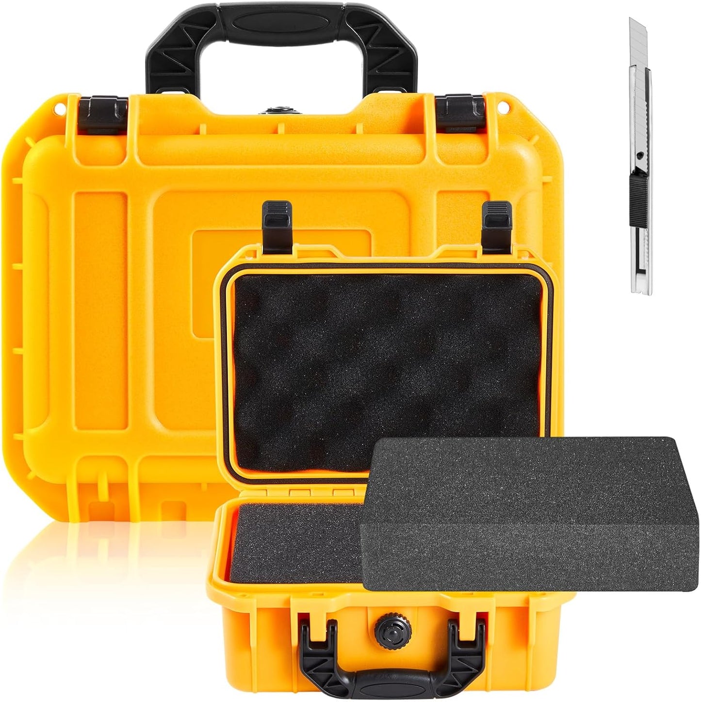 1 Pcs Waterproof Hard Case with DIY Customizable Foam Insert Portable Protective Case with Knife for Camera Drones Equipments Tools Test Instruments(Gray,14.3 x 11.4 x 4.5 Inch)