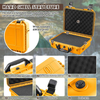 1 Pcs Waterproof Hard Case with DIY Customizable Foam Insert Portable Protective Case with Knife for Camera Drones Equipments Tools Test Instruments(Gray,14.3 x 11.4 x 4.5 Inch)