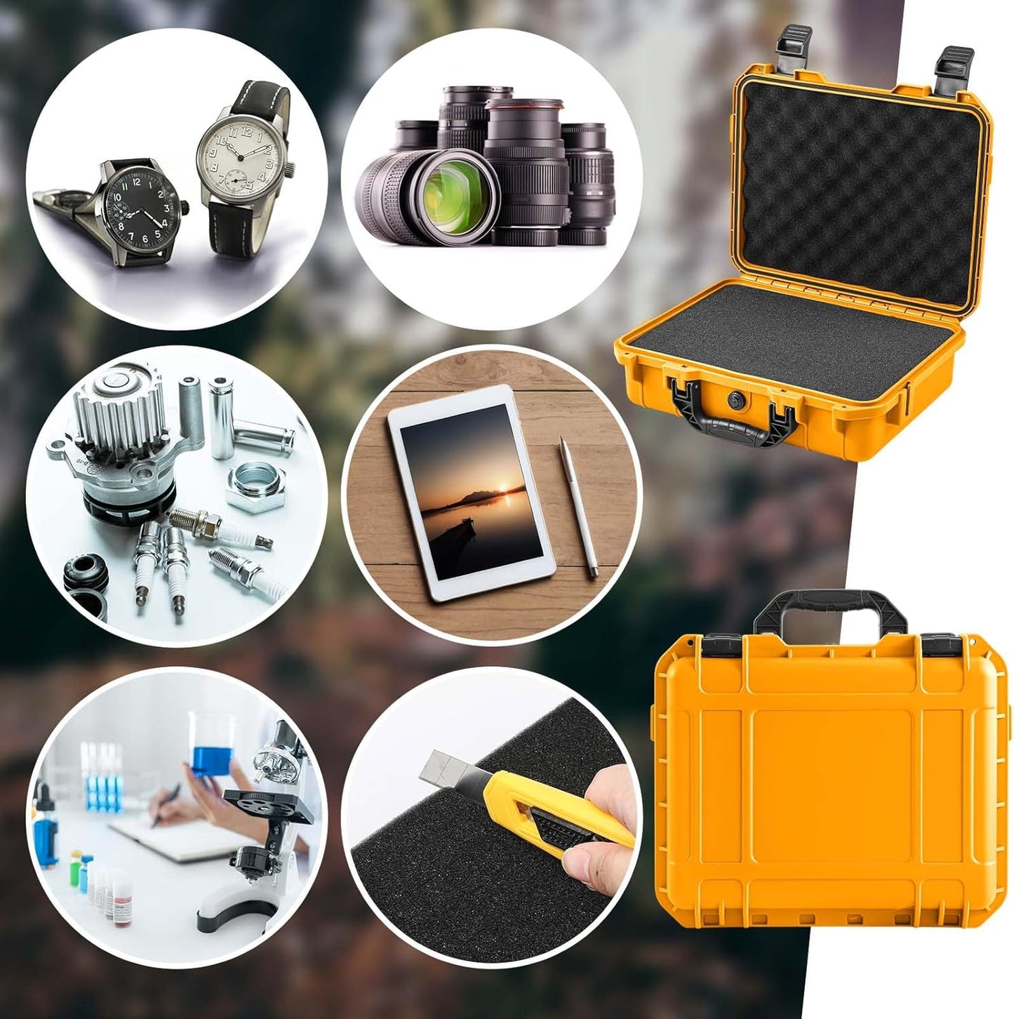 1 Pcs Waterproof Hard Case with DIY Customizable Foam Insert Portable Protective Case with Knife for Camera Drones Equipments Tools Test Instruments(Gray,14.3 x 11.4 x 4.5 Inch)