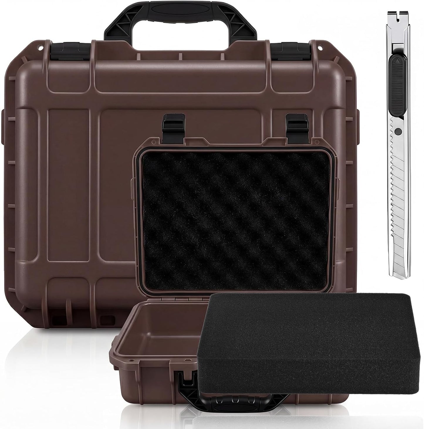 1 Pcs Waterproof Hard Case with DIY Customizable Foam Insert Portable Protective Case with Knife for Camera Drones Equipments Tools Test Instruments(Gray,14.3 x 11.4 x 4.5 Inch)