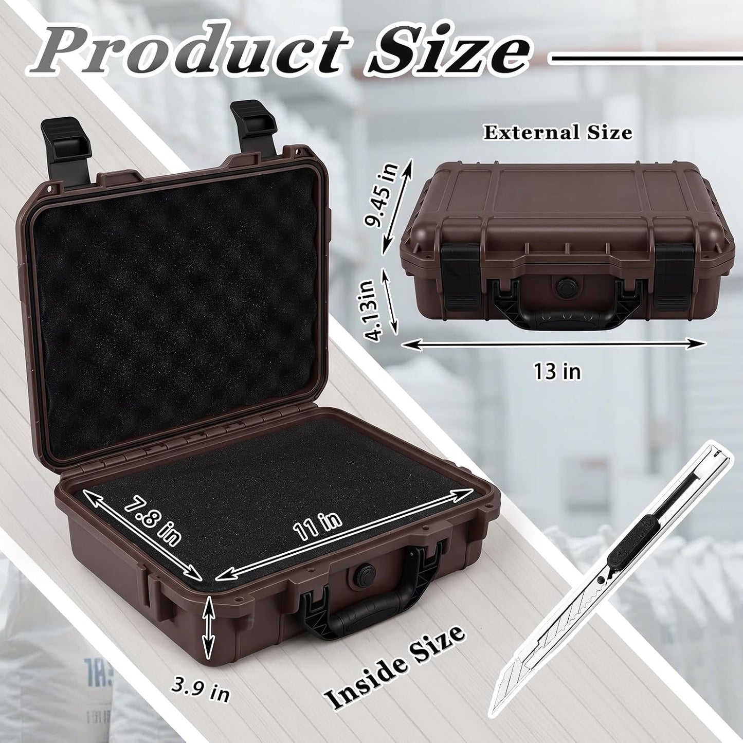 1 Pcs Waterproof Hard Case with DIY Customizable Foam Insert Portable Protective Case with Knife for Camera Drones Equipments Tools Test Instruments(Gray,14.3 x 11.4 x 4.5 Inch)
