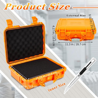 1 Pcs Waterproof Hard Case with DIY Customizable Foam Insert Portable Protective Case with Knife for Camera Drones Equipments Tools Test Instruments(Gray,14.3 x 11.4 x 4.5 Inch)