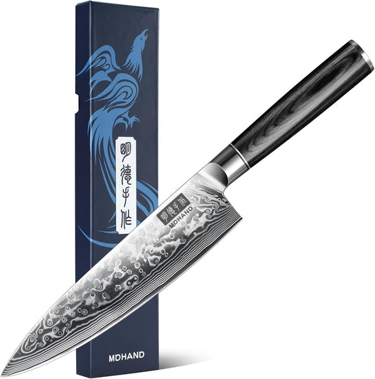Chef Knife 8 Inch, Professional Kitchen Knife, VG10 Steel Japanese Knife with Ergonomic Pakkawood Handle, Ultra Sharp Cooking Knives for Home Kitchen, Gifts for Men and Women
