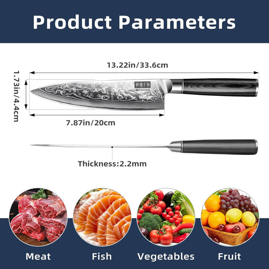 Chef Knife 8 Inch, Professional Kitchen Knife, VG10 Steel Japanese Knife with Ergonomic Pakkawood Handle, Ultra Sharp Cooking Knives for Home Kitchen, Gifts for Men and Women