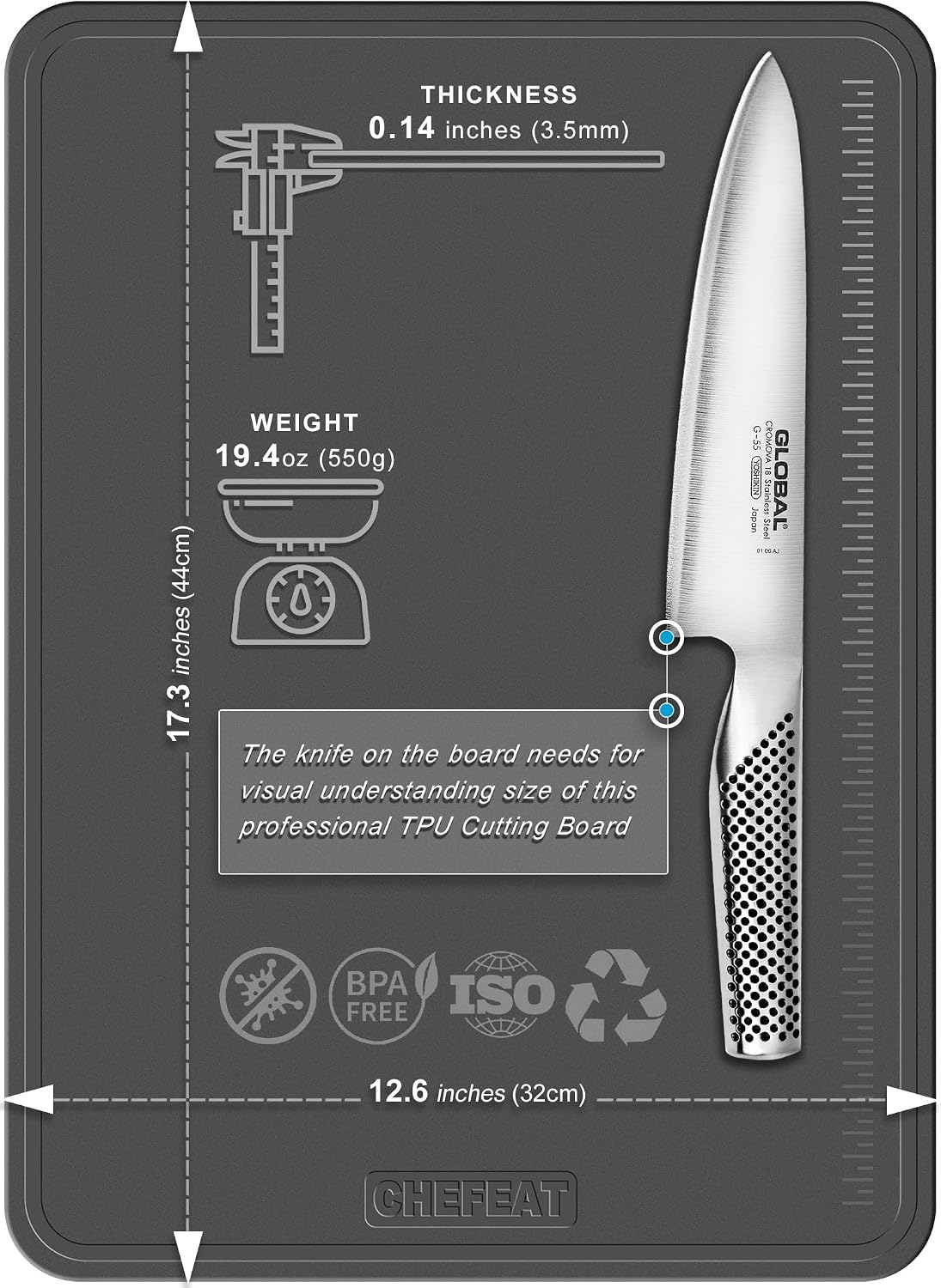 Extra Large Flexible TPU Cutting Board Chopping Mat 17.3 x 12.6 in