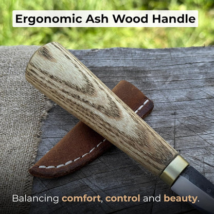 Sharky Whittling Knife Hand-Forged Sloyd Tool 2.95 In | Handmade whittle knife with leather sheath, built for fine detail carving and rough cuts alike (7.5 cm)
