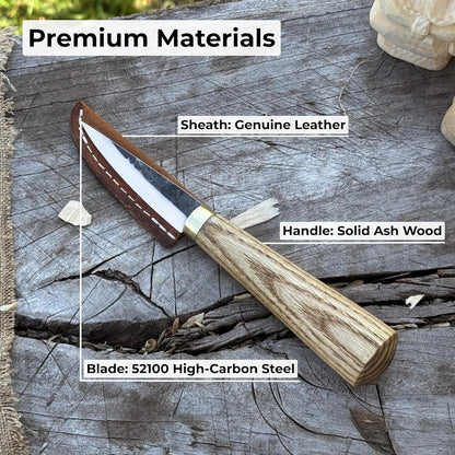 Sharky Whittling Knife Hand-Forged Sloyd Tool 2.95 In | Handmade whittle knife with leather sheath, built for fine detail carving and rough cuts alike (7.5 cm)