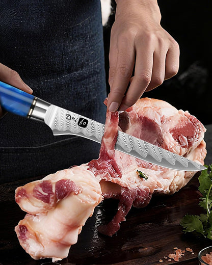Paring Knife 3.5 Inch, Japanese VG-10 Steel Damascus Knife | Sharp Stainless Steel Blade, Blue Resin & Birch Wood Handle, Hand Wash Recommended, Ideal for Gifting
