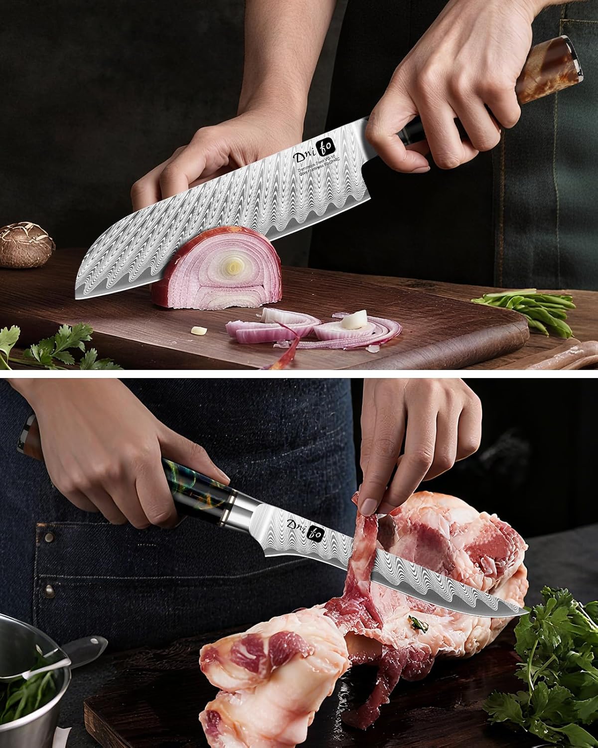 Paring Knife 3.5 Inch, Japanese VG-10 Steel Damascus Knife | Sharp Stainless Steel Blade, Blue Resin & Birch Wood Handle, Hand Wash Recommended, Ideal for Gifting