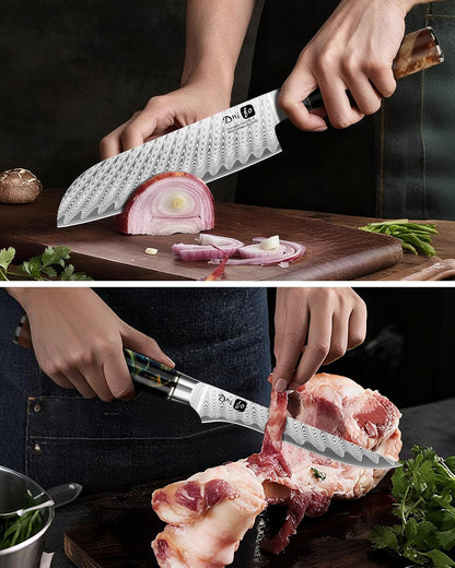 Paring Knife 3.5 Inch, Japanese VG-10 Steel Damascus Knife | Sharp Stainless Steel Blade, Blue Resin & Birch Wood Handle, Hand Wash Recommended, Ideal for Gifting