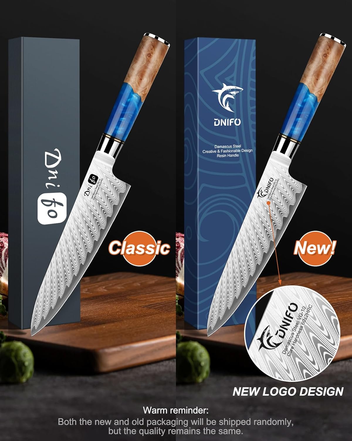 Paring Knife 3.5 Inch, Japanese VG-10 Steel Damascus Knife | Sharp Stainless Steel Blade, Blue Resin & Birch Wood Handle, Hand Wash Recommended, Ideal for Gifting