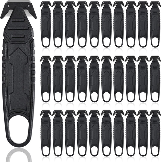 30 Pcs Safety Box Cutter Knife of Stainless Steel Concealed Blade Package Opener with Tape Splitter for Carton Cardboard Wrap Letter Work Bag Straps Film Utility Tool (Black)