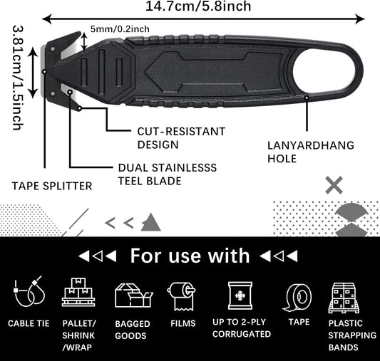30 Pcs Safety Box Cutter Knife of Stainless Steel Concealed Blade Package Opener with Tape Splitter for Carton Cardboard Wrap Letter Work Bag Straps Film Utility Tool (Black)