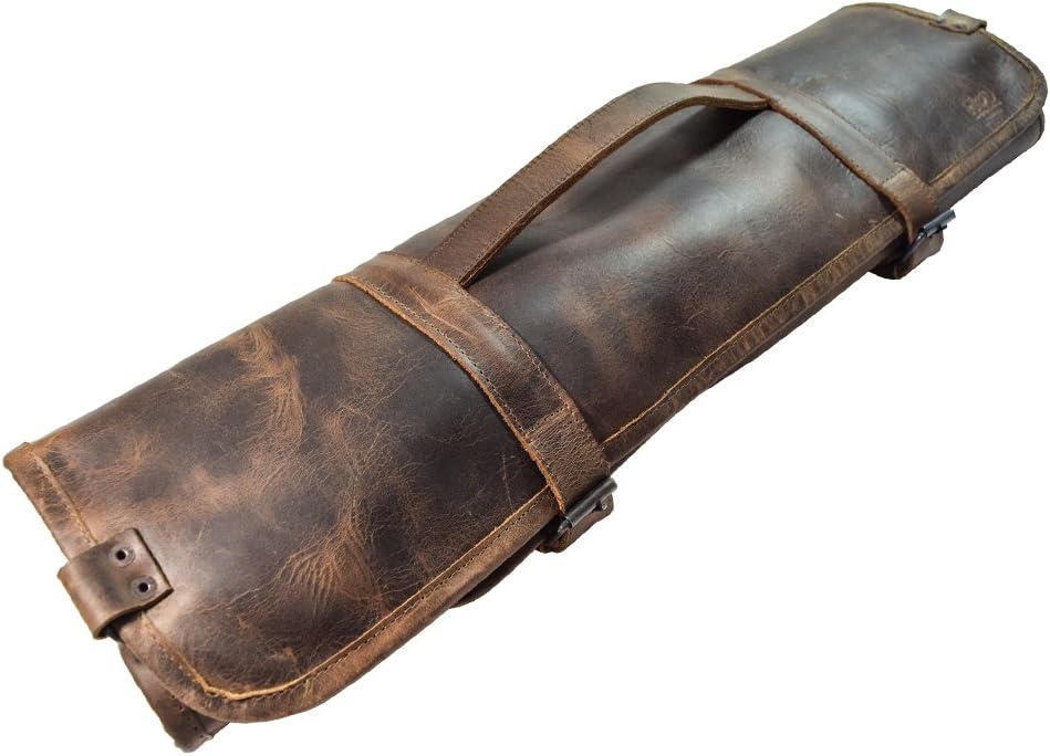Chef's Knife Roll Bag (8 Pockets), Portable Knife Organizer, Cooking Accessories, Travel Bag, Full Grain Leather, Handmade