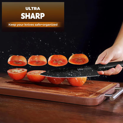 Kitchen Knife Block Set - 15 Pieces High Carbon Stainless Steel Knife Block Set with Built-in Sharpening Blocks, Black