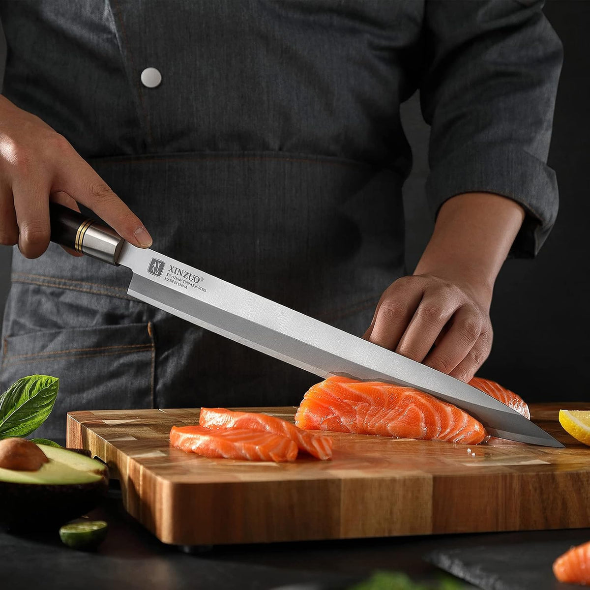 11 Inch Yanagiba Knife X7Cr17MoV Forged Steel, Sashimi Sushi Knife Stainless Steel, Single-edged Blade, Chef Knife for Fish Filleting,Slicing-Ebony Wood Handle-Betula Wooden Sheath
