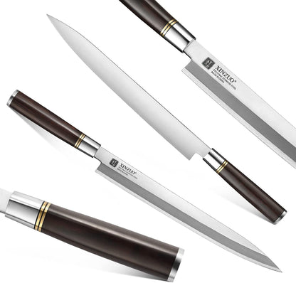 11 Inch Yanagiba Knife X7Cr17MoV Forged Steel, Sashimi Sushi Knife Stainless Steel, Single-edged Blade, Chef Knife for Fish Filleting,Slicing-Ebony Wood Handle-Betula Wooden Sheath