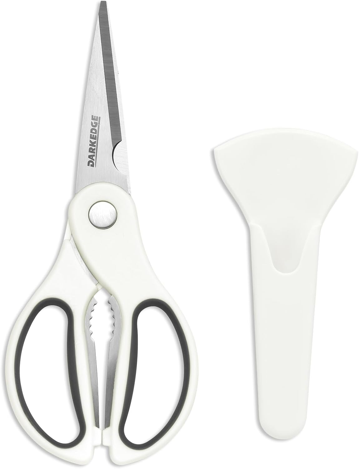 Heavy Duty Kitchen Scissors with Magnetic Holder Magnetic Shears for Fridge, Kitchen Shears Magnet Sheath Food Scissors Set for Meat Poultry Cooking BBQ Vegetables, White
