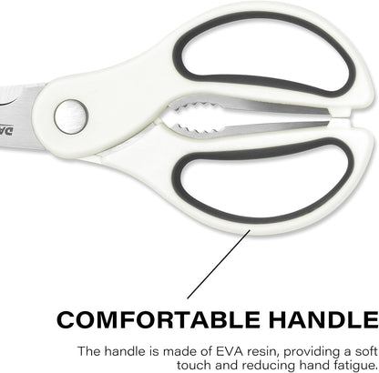 Heavy Duty Kitchen Scissors with Magnetic Holder Magnetic Shears for Fridge, Kitchen Shears Magnet Sheath Food Scissors Set for Meat Poultry Cooking BBQ Vegetables, White