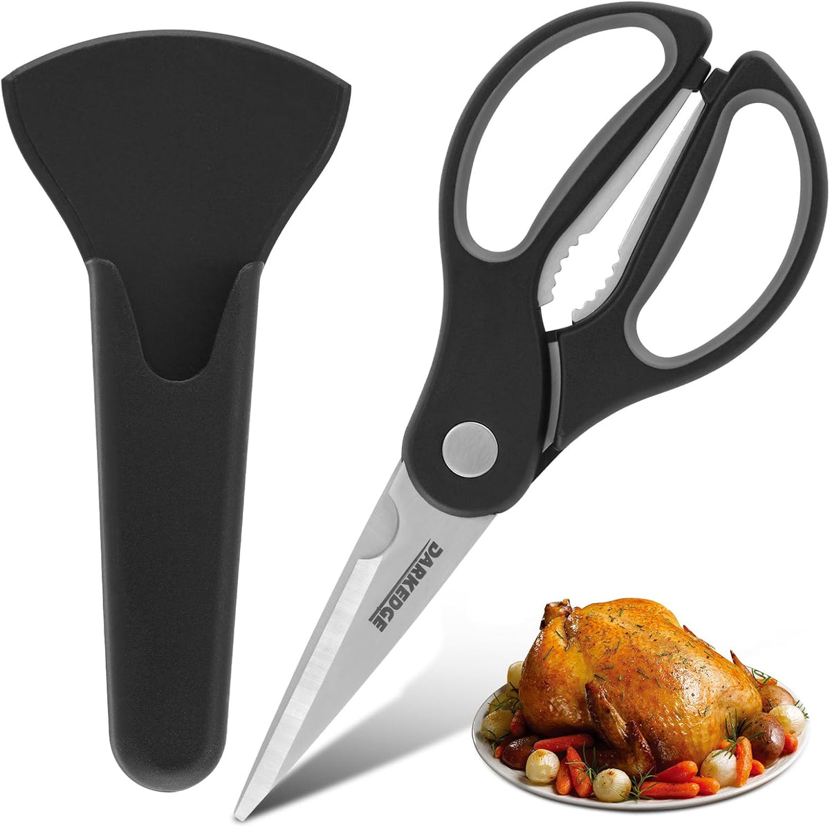 Heavy Duty Kitchen Scissors with Magnetic Holder Magnetic Shears for Fridge, Kitchen Shears Magnet Sheath Food Scissors Set for Meat Poultry Cooking BBQ Vegetables, White