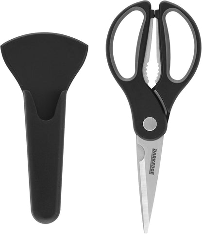 Heavy Duty Kitchen Scissors with Magnetic Holder Magnetic Shears for Fridge, Kitchen Shears Magnet Sheath Food Scissors Set for Meat Poultry Cooking BBQ Vegetables, White
