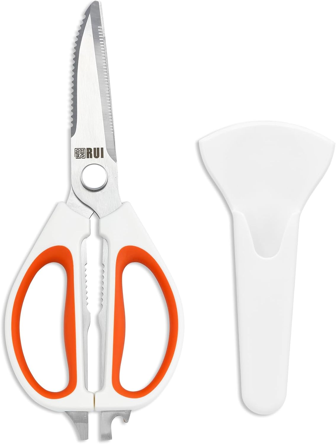 Heavy Duty Kitchen Scissors with Magnetic Holder Magnetic Shears for Fridge, Kitchen Shears Magnet Sheath Food Scissors Set for Meat Poultry Cooking BBQ Vegetables, White