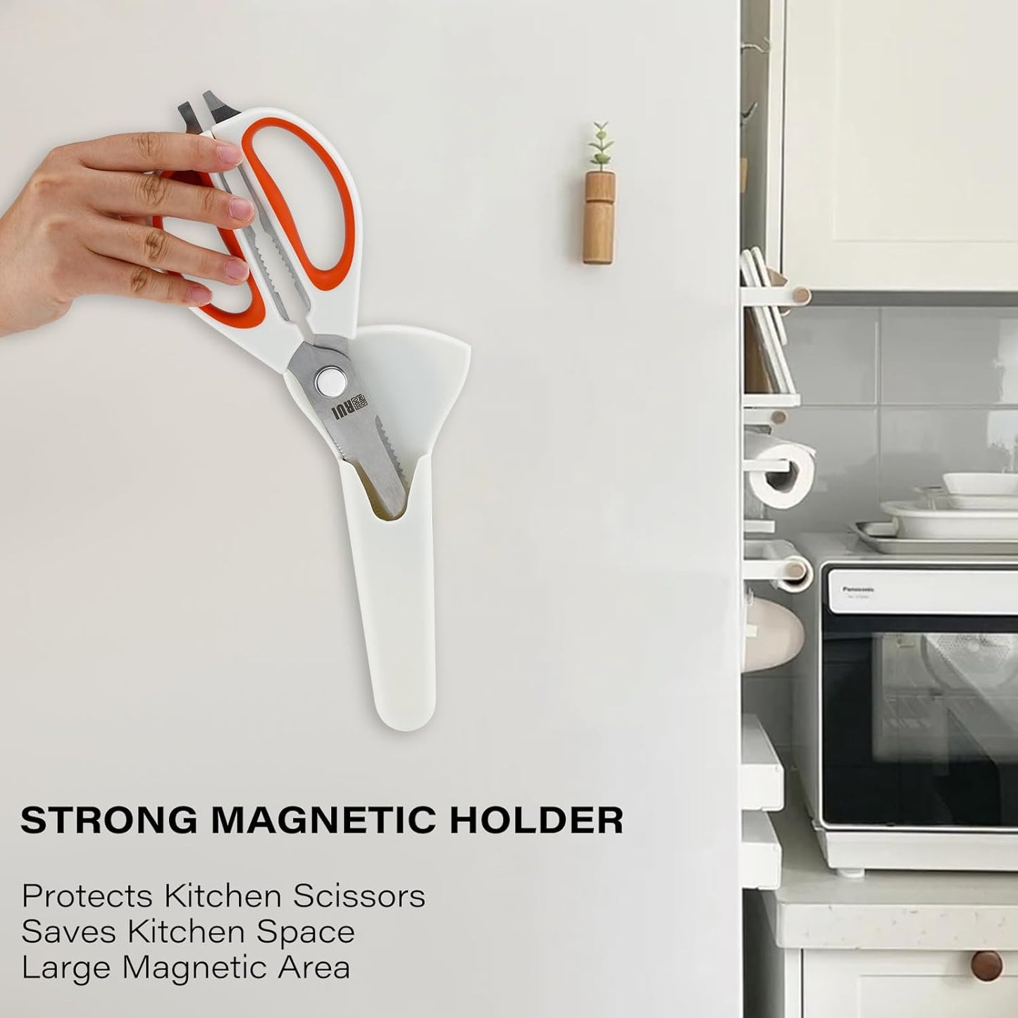 Heavy Duty Kitchen Scissors with Magnetic Holder Magnetic Shears for Fridge, Kitchen Shears Magnet Sheath Food Scissors Set for Meat Poultry Cooking BBQ Vegetables, White