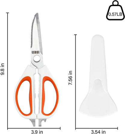 Heavy Duty Kitchen Scissors with Magnetic Holder Magnetic Shears for Fridge, Kitchen Shears Magnet Sheath Food Scissors Set for Meat Poultry Cooking BBQ Vegetables, White