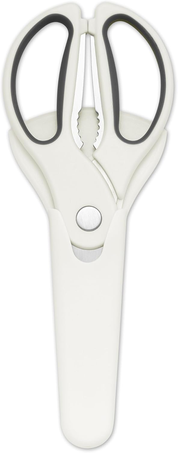 Heavy Duty Kitchen Scissors with Magnetic Holder Magnetic Shears for Fridge, Kitchen Shears Magnet Sheath Food Scissors Set for Meat Poultry Cooking BBQ Vegetables, White