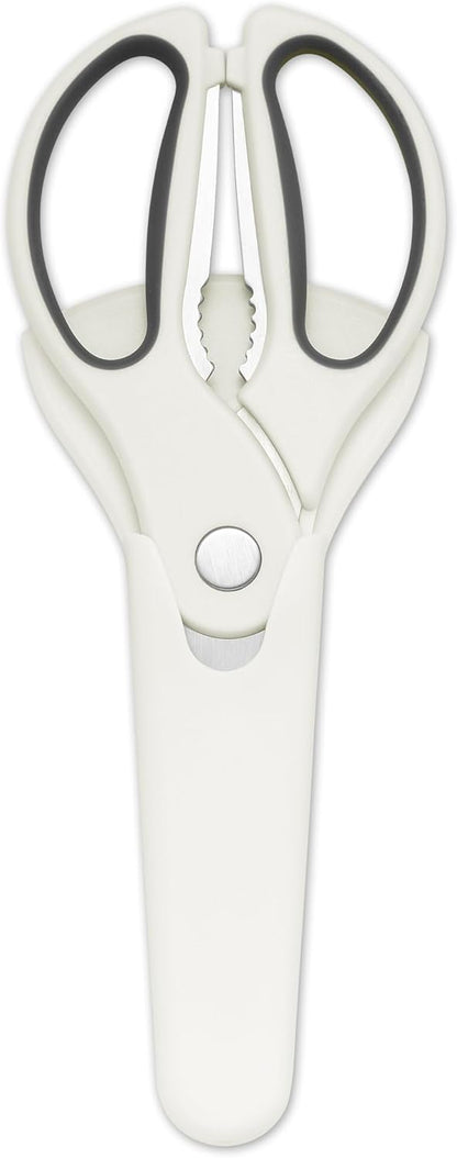 Heavy Duty Kitchen Scissors with Magnetic Holder Magnetic Shears for Fridge, Kitchen Shears Magnet Sheath Food Scissors Set for Meat Poultry Cooking BBQ Vegetables, White