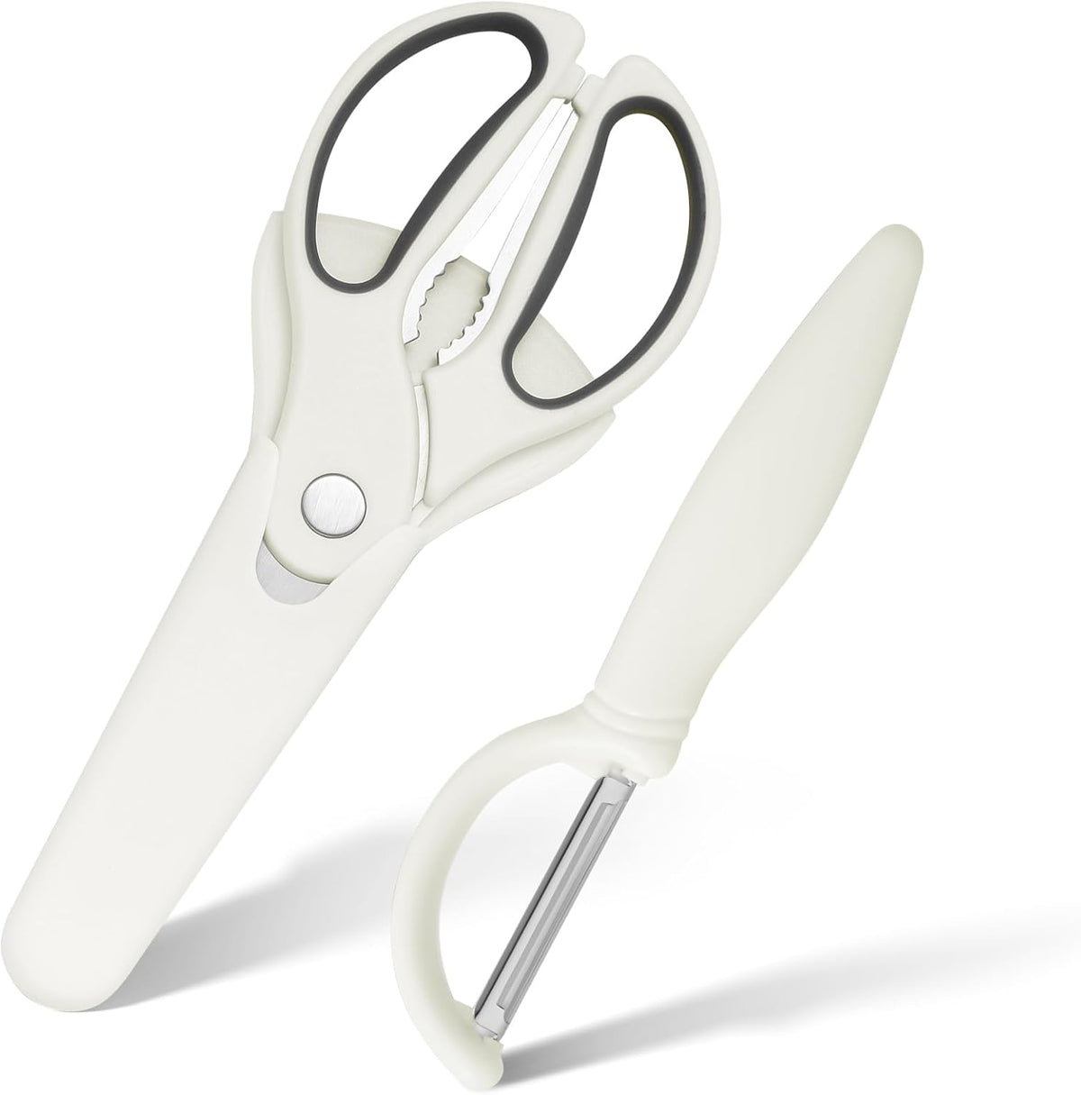 Heavy Duty Kitchen Scissors with Magnetic Holder Magnetic Shears for Fridge, Kitchen Shears Magnet Sheath Food Scissors Set for Meat Poultry Cooking BBQ Vegetables, White