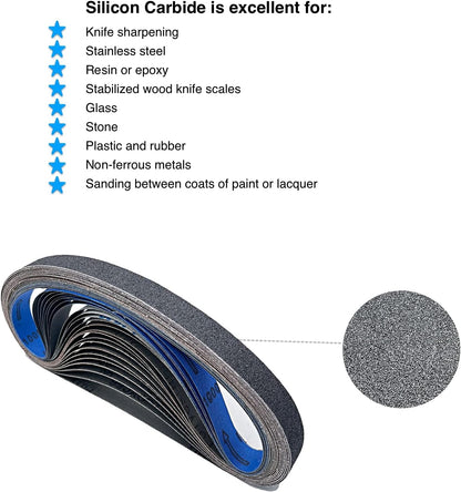 1x30 Inch Silicon Carbide Sanding Belts, 4 PCS Each of 80,120, 240, 400, 800,1000 Grits Knife Sharpening Belt Kits for 1 x 30 Inch Belt Sander, 24 Pack