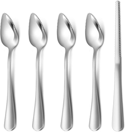 4-piece Grapefruit Spoons and Grapefruit Knife, 18/8 Stainless Steel