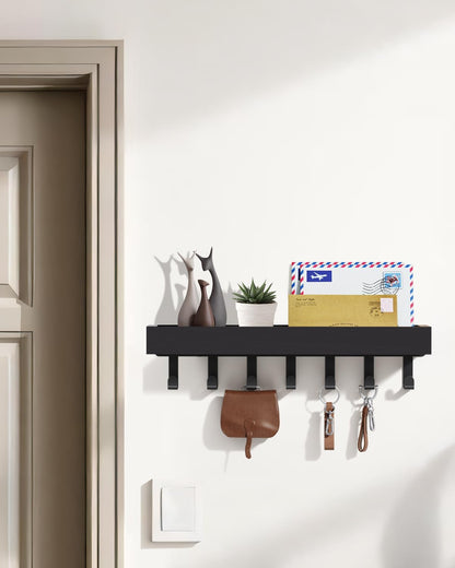 Key Holder Wall Mount Adhesive Magnetic - Hanging Key Hooks with Mail Organizer Tray for Wallet House - Keys Hanger Rack with Shelf for Camper Entryway Door Home Living Room Decor Large Black