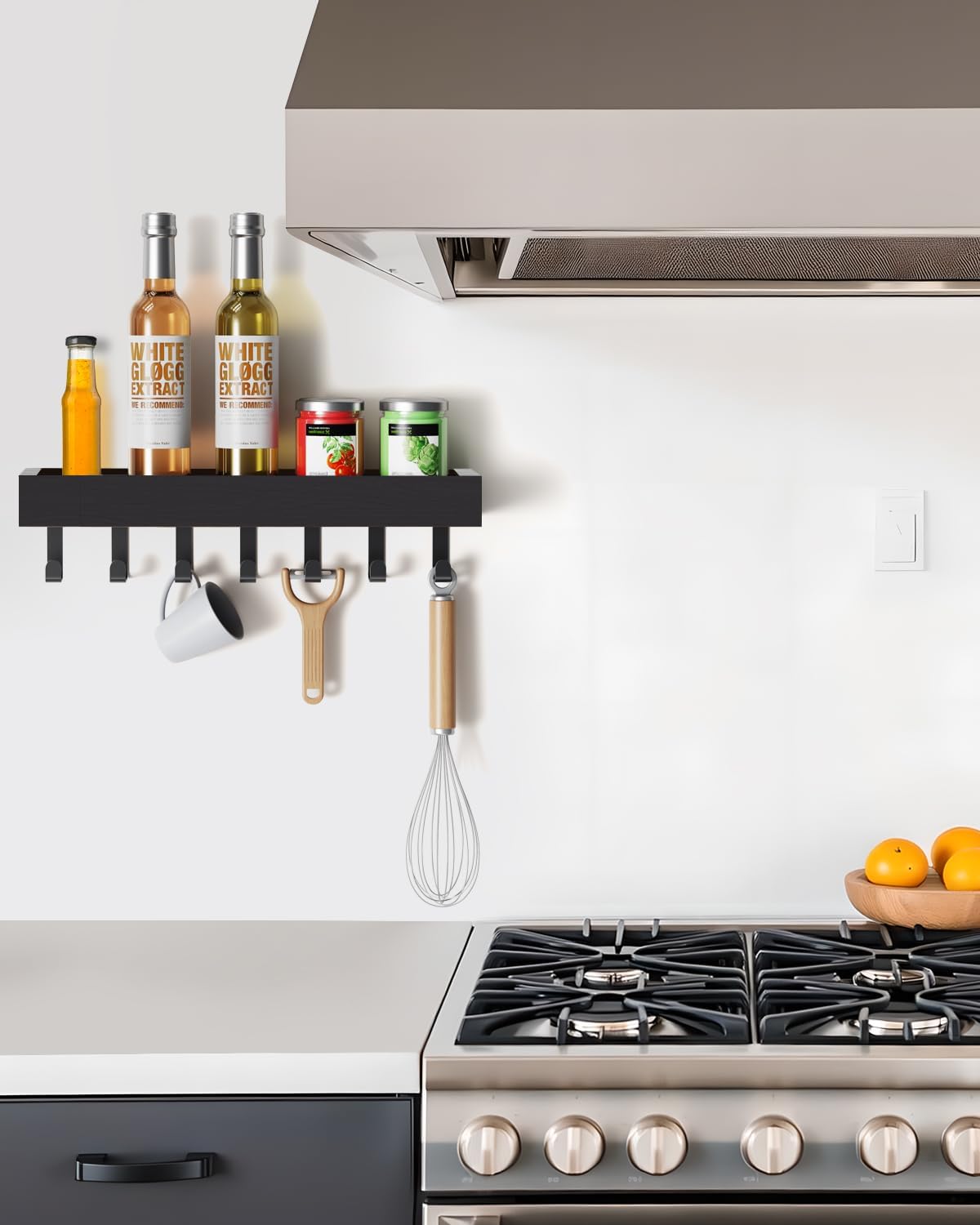 Key Holder Wall Mount Adhesive Magnetic - Hanging Key Hooks with Mail Organizer Tray for Wallet House - Keys Hanger Rack with Shelf for Camper Entryway Door Home Living Room Decor Large Black